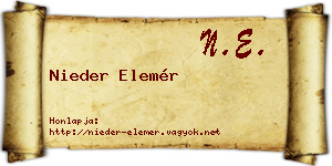 Nieder Elemér névjegykártya